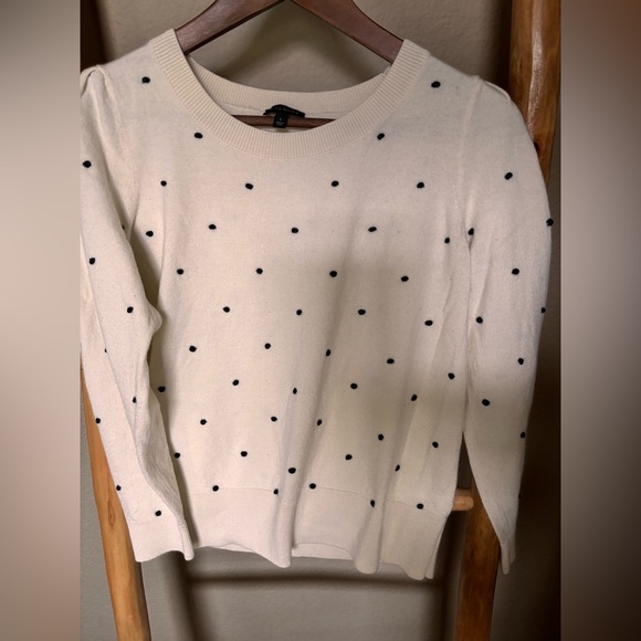 Talbots Sweaters - Talbots Polka Dot Wool Blend Knit Sweater Puff Sleeve Cream Black L